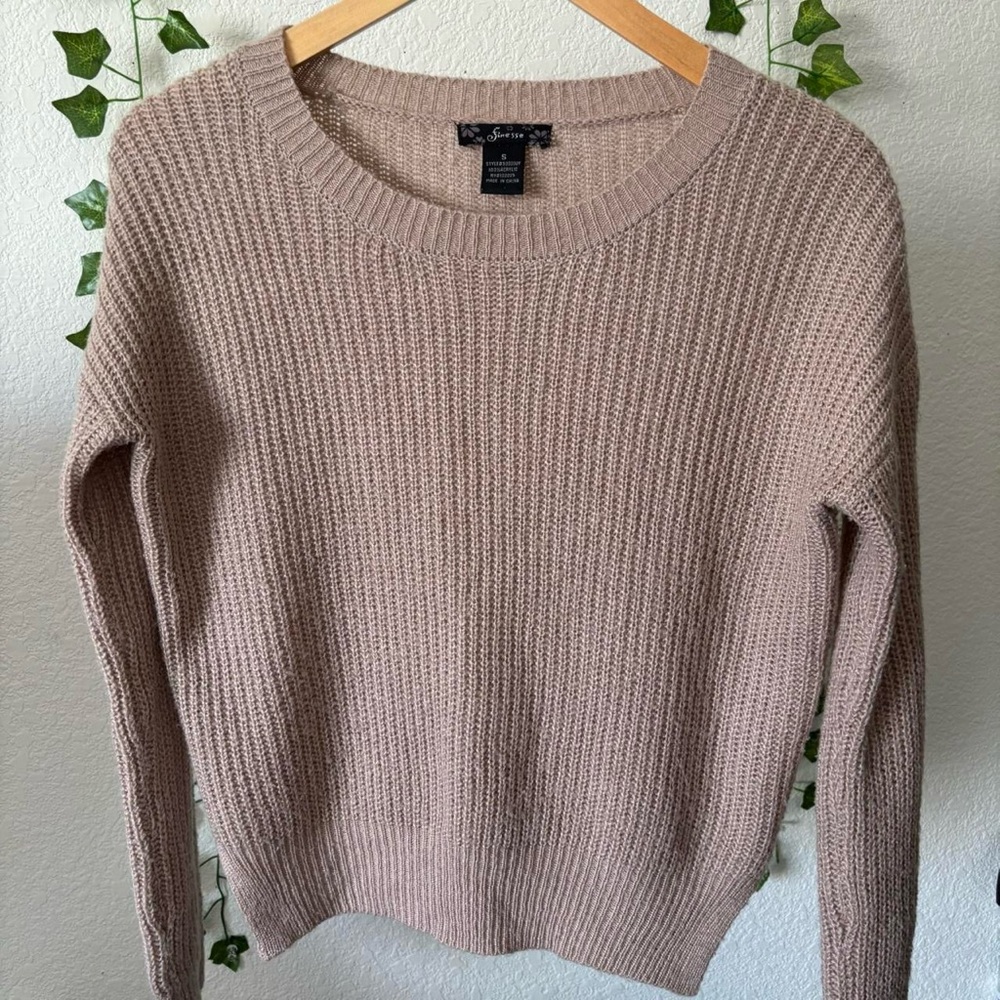 Finesse Beige Brown Knit Sweater Ribbed Long Sleeve Pullover Size S - Picture 5 of 8